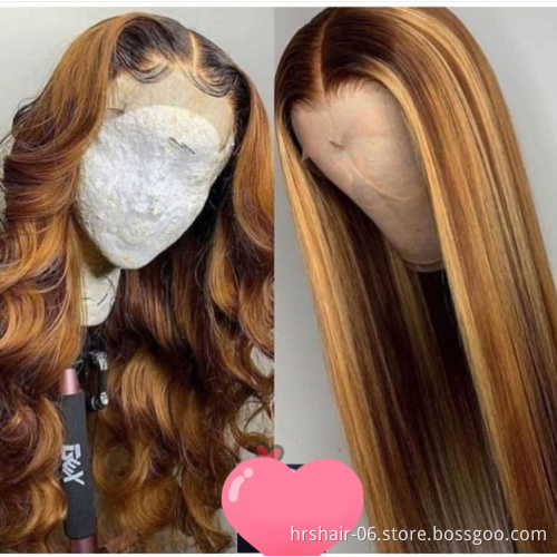 150% 180% density T1B/27 P4/27 highlight 4*4 13*4 middle part wig 100% Raw Virgin Cuticle Aligned Indian Human Hair lace wig